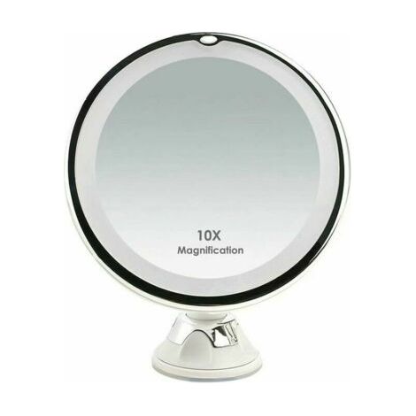Miroir Grossissant x10 avec Éclairage LED pour Voyage, Doté d'une Ventouse pour Fixation Murale et d'une Rotation à 360°, Idéal pour le Rasage et le Maquillage.
