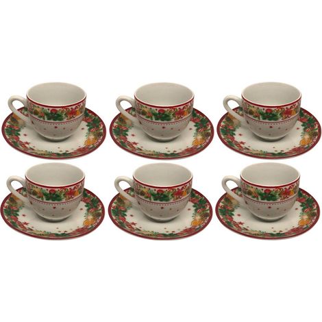 Fade Happyness Natale set 6 tazze caffè porcellana con piattino