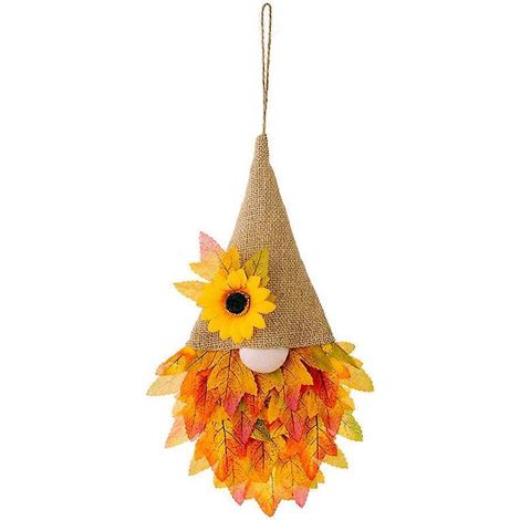Herbstliches Deko-Zubehör: Hängender Gartenzwerg mit Blumen