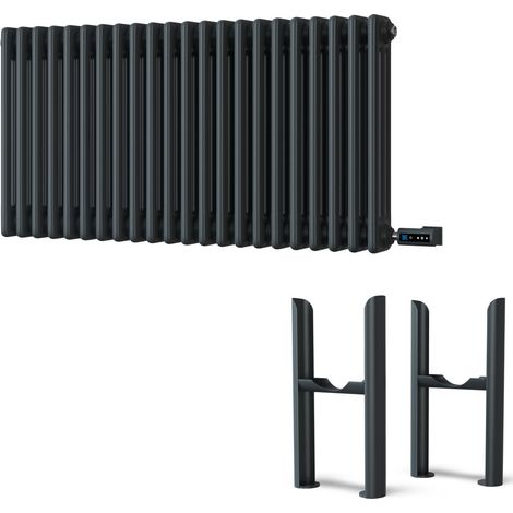 Alpha - Anthracite Column Electric Radiator H500mm x W999mm 3 Column 1200w Thermostatic WIFI - Feet Included