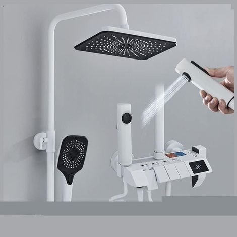 Ensemble de douche mitigeur thermostatique intelligent Ensemble de système de douche à affichage numérique blanc LCD ensemble de douche de salle de bain chaude et froide système de robinet mitigeur de (1/5)