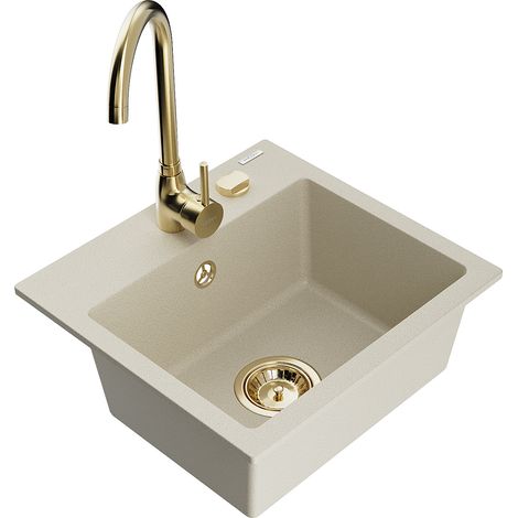Mexen Milo fregadero de granito de 1 cubeta con grifo de cocina Telma, beige - 6505-69-670200-50