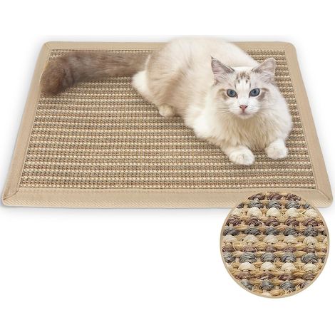Tapis griffoir pour Chat - 60 x 40 cm - en sisal Naturel - Tapis à gratter Horizontal pour Chat - Protège Les Tapis et Les canapés (crème - épais) (1/5)