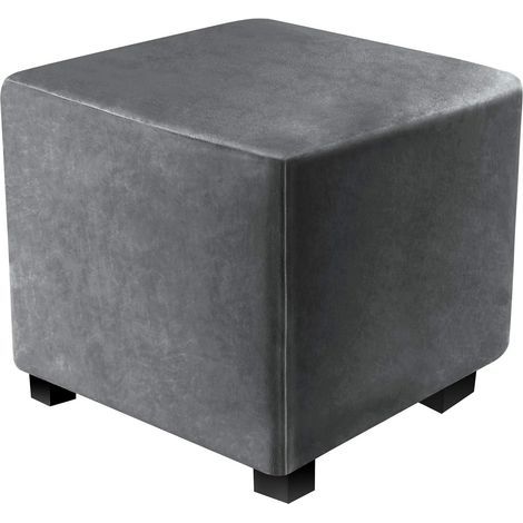 Housse Ottomane Housses de Pouf Extensible Rectangulaire, Housse de Repose-Pieds Protecteur de Meubles Velours avec Fond élastique(L&W: 33–45 cm, H: 38–45 cm,Gris) (1/5)