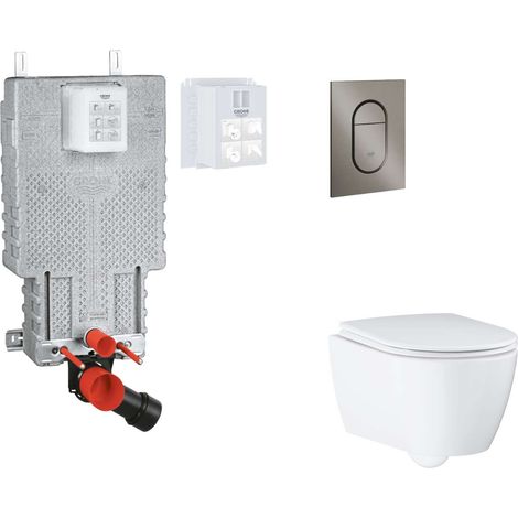 Grohe Uniset - Set Vorwandelement, WC mit Softclose-Sitz und Arena Cosmopolitan S-Betätigungsplatte, Hard Graphite gebürstet SANI15BB5112 (1/2)