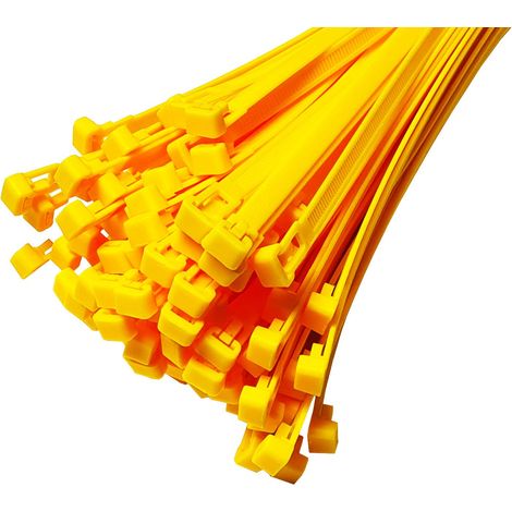 Lot de 10 serre-câbles refermables - 540 mm x 7,6 mm - Jaune - Réutilisables - Résistants aux UV (1/5)