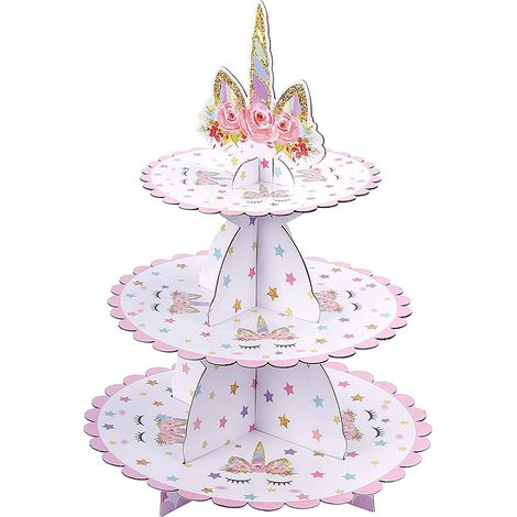 Présentoir à cupcakes à 3 étages - Décorations de fête sur le thème des douceurs pour anniversaire d'enfant, baby shower, mariage, fête de révélation du sexe du bébé (1/4)
