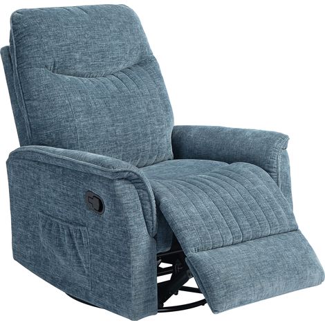 Fauteuil inclinable manuel pivotant avec repose-pieds rétractable, dossier réglable, bleu (1/5)