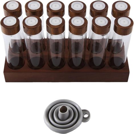 Set of 12 coffee bean storage tubes, coffee bean saucer, wooden stand and funnel, accessories for (1/5)