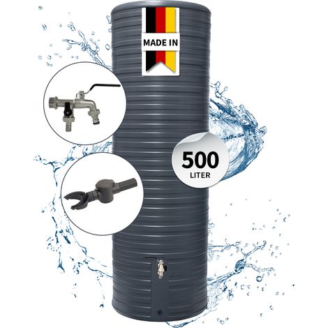 GARANTIA NORDIC Regentonne Komplett-Set 500 Liter graphite grey inkl. Chrom-Doppelauslaufhahn und Fallrohranschluss (1/5)