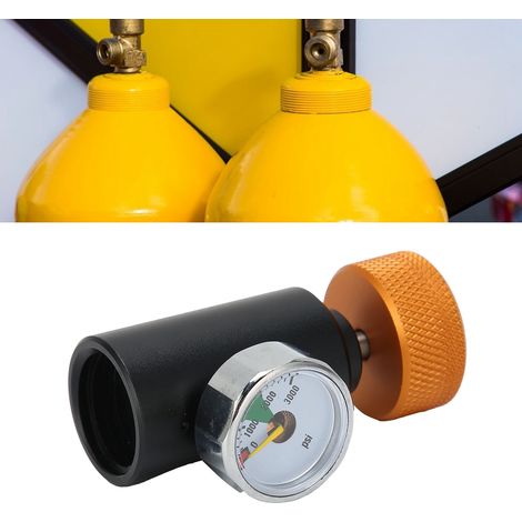 Adaptador de aluminio chapado en oro para cilindros de CO2 con válvula, manómetro de 3000 psi y conexión TR21-4 de 8 mm. (1/5)