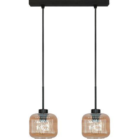 Lampada a sospensione Beka Amber 15-018 nera con paralume in vetro ambrato