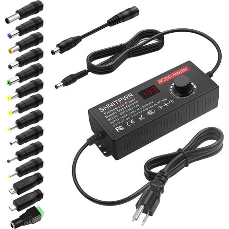 Bloc d'alimentation universel 3,5-24 V 144 W DC 24 V 19 V 14 V 12 V 9 V 6 V 5 V 3,5 V 6 A Adaptateur d'alimentation réglable AC/DC avec 14 conseils et câble de polarité pour bandes LED (1/5)