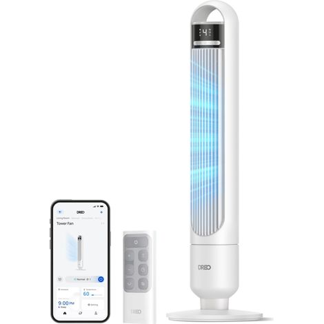 ventilateur colonne intelligent pour chambre à coucher, ventilateur sur pied silencieux de 28 dB, portée d’air jusqu’à 8,8 m, 4 vitesses (1/5)