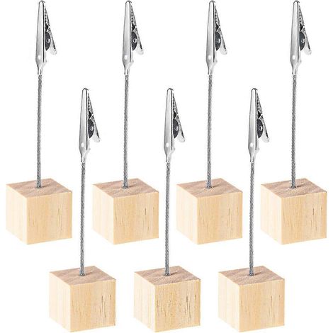 BESTOMZ Lot de 20 porte-photos de table avec fermoir crocodile pour photos, notes et numéros de table, base cubique en bois de pin (couleur bois) (1/3)