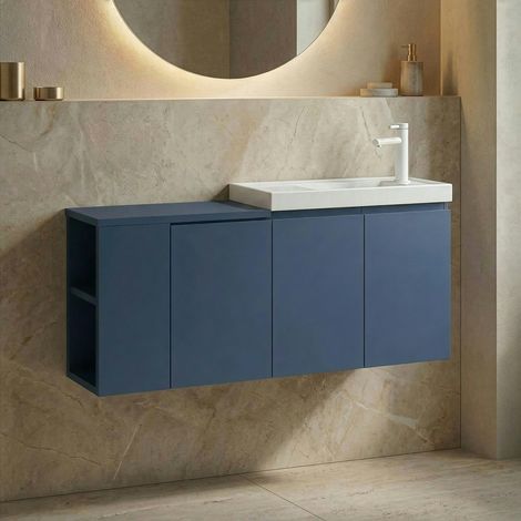 Lave-mains suspendu 110 cm bleu 3 portes 2 niches IRIS (1/5)