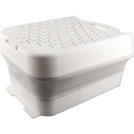 Panier à linge suspendu pliable en PP, fixation murale, blanc, idéal pour la buanderie d'une chambre d'étudiant. (1/5)