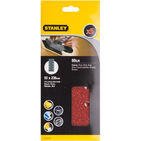 Papel de lija Stanley 93x230mm 5 hojas 60 grano