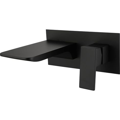 Robinet de salle de bain, robinet de baignoire cascade en laiton, robinet mitigeur d'évier mural (noir) (1/4)