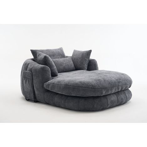 Chaise longue da interno extra large in ciniglia grigia con cuscini (1/5)