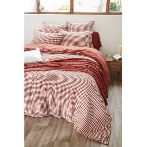 Housse de couette réversible 260 x 240 cm – Gaze de coton tissée teintée – VICKIE Terracotta