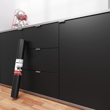 Papier Adhesif Pour Meuble Noir 40X300cm Revetement Adhesif Pour Meuble Noir Super Soyeux Film Vinyle Papier Peint Auto-Adhésif Imperméable Pour Étagère de Porte D'armoire de Cuisine Amovible (1/5)