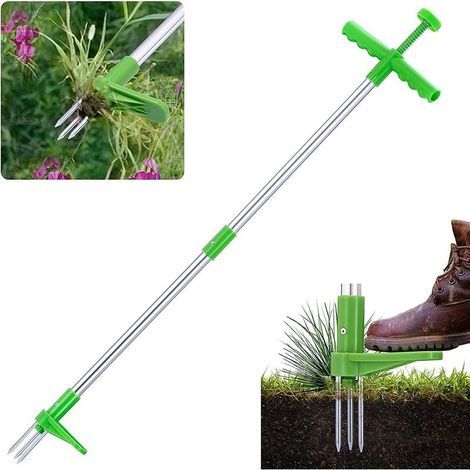 Outil de désherbage manuel en acier inoxydable avec 3 griffes, outil de jardinage extracteur de pissenlit, outil de désherbage manuel, pour outil de désherbage de jardin (1/5)