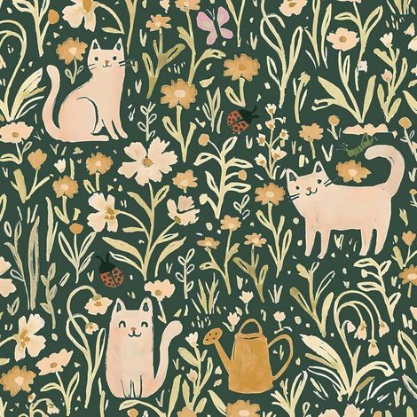 Papier Peint Autocollant Vert Fleurs 41 × 300Cm Motif Fleur Jaune Et Chat Papier Peint Épaississant Film Pour Meubles Autoco[BI155] (1/5)