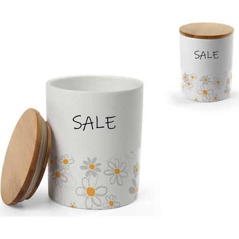 BARATTOLO TONDO PER SALE IN CERAMICA CON TAPPO IN LEGNO 10X13 CM DAISY