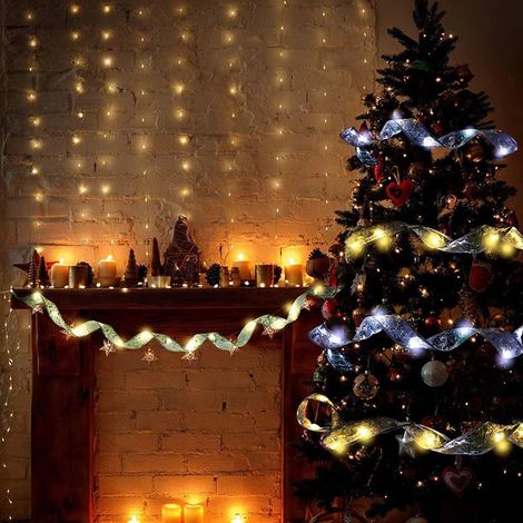 5 Meter langer Weihnachtsbaumschmuck mit LED-Lichterkette, silberner und bunter Lichtergirlande, 5 Meter (1/5)