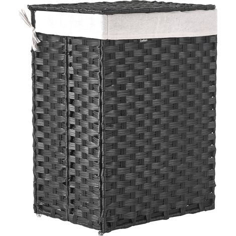 Cesto pieghevole per biancheria sporca in tessuto intrecciato con fodera estraibile realizzato a mano 83 l nero Mucubaji