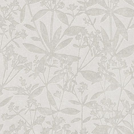 Papier peint floral à fleurs gris argent Tapisserie à feuillage style botanique Papier peint végétal tendance idéal pour couloir (1/4)