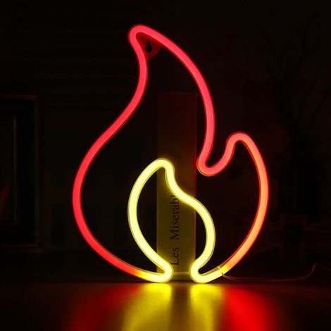Enseigne Lumineuse Flamme - LED Néon Murale Jaune-Rouge - Effet Feu Décoratif - 22,5 x 30,5 cm - Alimentation USB ou Piles AA - 1 Pièce (1/5)