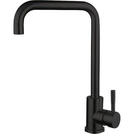 Robinet de cuisine en acier inoxydable avec bec pivotant en forme de U, double usage cuisine/salle de bain – Noir – (1/4)