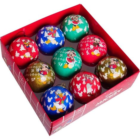 DISNEY Decorazione Scatola Palline Natalizie Mickey Assortite 9 Pezzi