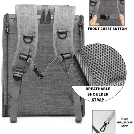 Tragetasche/Rucksack für Katzen und kleine Hunde, herausnehmbares, faltbares Fleece-Kissen aus atmungsaktivem, transparentem Netzgewebe, stabilisierender Korb für Reisen mit Zug oder Flugzeug, Grau (1/4)