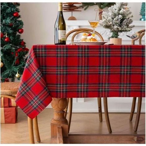 Red Checkered Christmas Tablecloth, 140 x 200 cm Decorative Fabric Rectangular Throw (1/5)