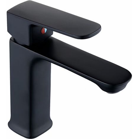 Brass square single-hole basin faucet for hot and cold water, bathroom vanity faucet, washbasin faucet with base plate, single hole - black model