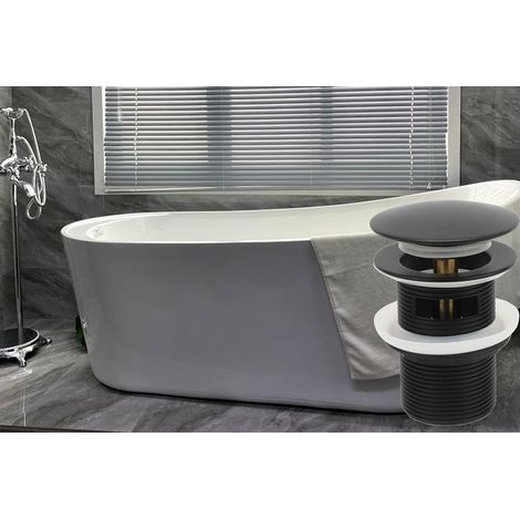 Bouchon de vidange de baignoire autoportante en laiton, bonde de baignoire escamotable pour baignoires autoportantes, convient à la plupart des baignoires autoportantes (noir mat) (1/4)