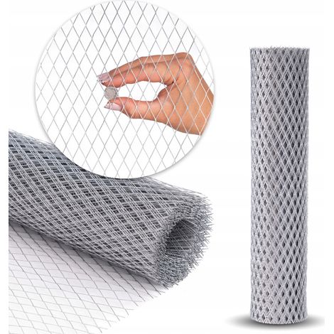 Armature métallique galvanisée déployée pour plâtre - 50 cm x 10 m - Leduchowski, pour le renforcement du plâtre, des murs et des linteaux, maille 32 x 14 mm, épaisseur 0,6 mm