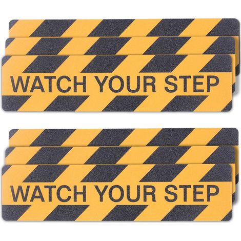Bande Antidérapante Adhésive pour Escaliers 15x60cm - 6 Pièces, Ruban de Sécurité Jaune Noir, Marquage Sol Antidérapant, Avertissement Sol