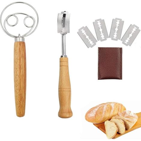 HOXILEELEO - Fouet danois de 23 cm avec racleur à pâte, fouet à pain hollandais avec crochet à pâte en acier inoxydable, fouet à levain pour la cuisson, outil pour battre le pain (1/5)