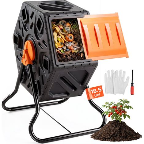Montage facile, composteur de jardin rotatif 70 L, bac à compost 360° pour déchets organiques en extérieur (1/5)