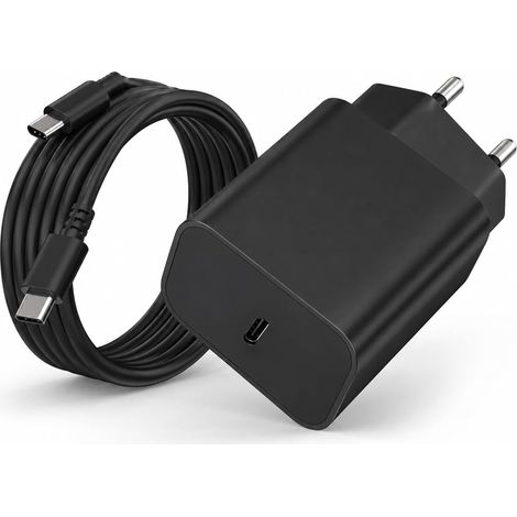 Chargeur rapide 45 W pour Samsung Galaxy S24 S23 S22 S21 S20 FE S10 S9 S8 A55 A54 A53 5g A52 A51 A50 A34 A33 A23 A13 A12,2 m avec câble de charge rapide USB C Adaptateur secteur chargeur adaptateur (1/5)
