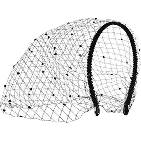 Schleierstirnband  Vintage-Schleierstirnband in Schwarz für Damen – Trendiges Haaraccessoire für Maskenball, Zeremonie, Modenschau und Alltag (1/5)