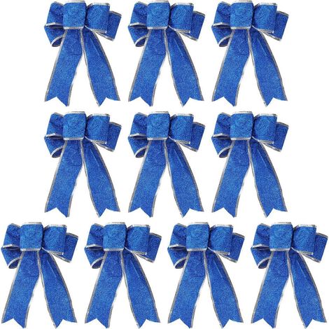 10 Stück Weihnachtsschleifen zum Aufhängen von Weihnachtsbäumen, Mini-Weihnachtsschleifen, DIY-Bastelgirlanden, Girlandenschmuck, Neujahrsdeko, Zuhause, Blau (1/5)