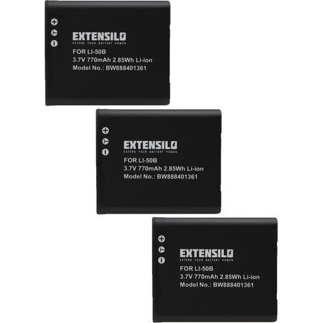 EXTENSILO 3x Akku kompatibel mit Olympus Stylus Traveller SH-21, SP-810 UZ, SP-720, SH-25MR, SP-800 UZ, SP-720UZ Kamera (770 mAh, 3,7 V, Li-Ion) (1/3)