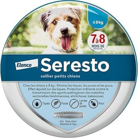 Collier anti-puces et anti-tiques gris pour petits chiens de moins de 8 kg