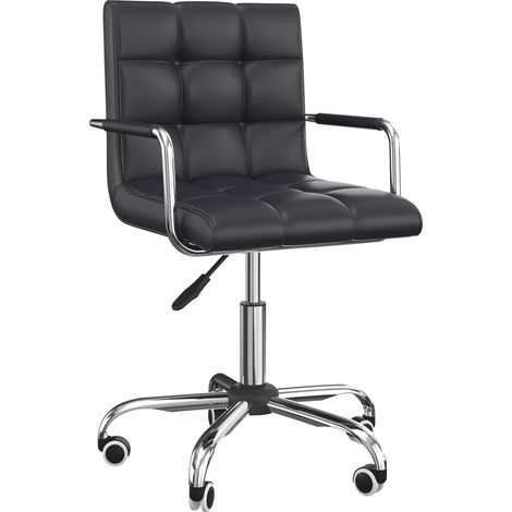 HOMCOM Bürostuhl Drehstuhl Kosmetikhocker Rollhocker Drehhocker Arbeitshocker Chefsessel Stuhl Schreibtischstuhl Metall PU Schwarz 52,5 x 54 x 82-94 cm