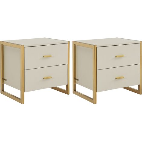 Comodino 2 cassetti MDF Beige e Dorato - Lotto di 2 - OMBRELIA di PASCAL MORABITO